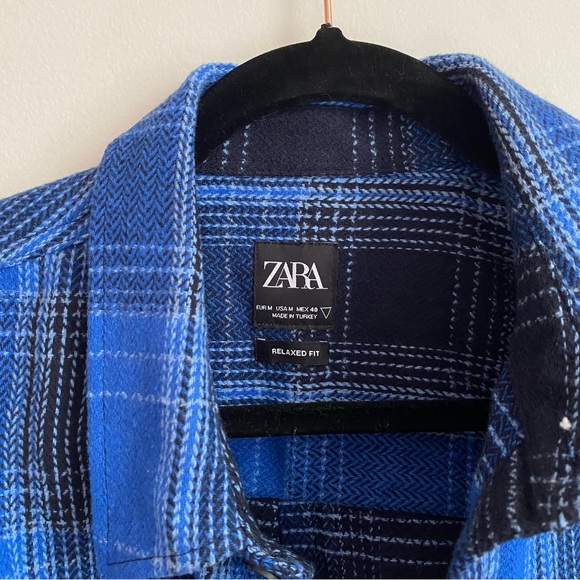 NWT Zara blue and black flannel shacket - Picture 5 of 5